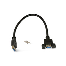 1ft USB 3.0 Panel Mount Cable Single Port Bulkhead Cable Male Female - Black picture