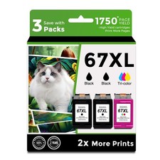 67XL Ink Cartridges for HP 67 XL Black Color Combo 3-Pack Replacement for HP6... picture