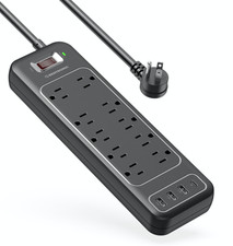 Power Strip Surge Protector USB C 10 AC Outlets 3 USB A Fast Charge Black ETL. picture