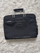 TUMI Vintage Leather Fabric Breif Case Black Several Pockets Double Handles picture