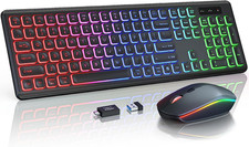 Wireless RGB Keyboard Mouse Combo Rechargeable Full Size 2.4GHz Quiet White picture