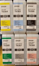Lot of 6 Epson Stylus Pro 7900 9900 Ink 700ml Matte Black Yellow T636 OEM Lot picture