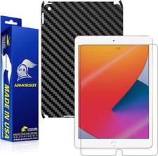 Black Carbon Fiber Skin Vinyl Wrap + HD Clear Screen Protector for iPad 10.2