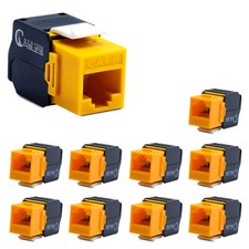 Cat6 Vertical Keystone Jack 180 Degree UTP Toolless Ethernet Adapter Yellow 10X picture