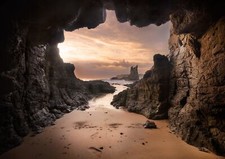Landscape beach cave australia sand rocks sea sunset Custom Gaming Mat Desk picture