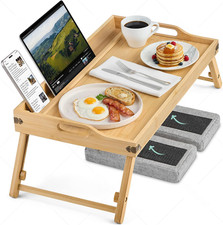 Breakfast in Bed Tray Lap Desk | Ergonomic Bamboo Bed Table Tray for Work, Rest picture