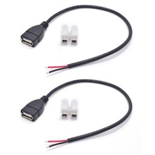 ELNONE 2PCS 0.3M/1FT USB 2.0 Female Pigtail 2 Wire 20AWG USB DC Pigtail DIY Powe picture