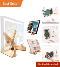 Elegant Pine Wood Tablet and Cookbook Holder for Echo Show 15 & 21 - Light Brown picture