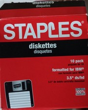 Vintage Staples 3.5 Floppy Diskettes, 9 DS/HD IBM 1.44MB Sealed 32321-US picture