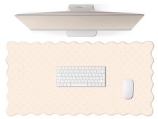 31x15.7 Inch Cute Beige Scalloped Desk Mat Polka Dot Large Mouse Pad Keyboard picture