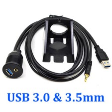 1M USB 3.0 & 3.5mm Mount Flush Mount Cable AUX Extension Dash Panel for Car Boat picture