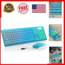 Wireless Keyboard Mouse Combo RGB Backlit Rechargeable Full-Size Metallic Blue picture