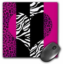 3dRose Pink Black and White Animal Print - Leopard and Zebra Heart MousePad picture