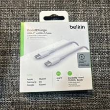 Belkin BoostCharge USB-C to USB-C Cable 6.6ft Fast Charge White CAB003bt2MWH picture