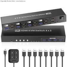 8K@60Hz 4K@120Hz Dual Monitor KVM Switch for 4 PCs with 4-Port USB Hub picture
