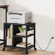 Printer Stand with Power Outlets,4-Tier Storage&Locking Wheels for Office Black picture