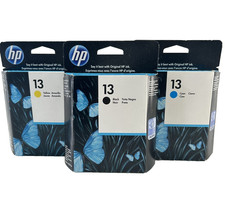 HP 13 Ink Cartridge Lot Black Cyan Yellow Genuine NEW Sealed C4814A C4815A C4817 picture