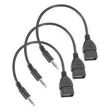 3 Pcs Aux to USB Cable, 3.5mm Male Audio Aux Jack Plug to USB 2.0 Female, Black picture