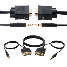 6FT SVGA Super VGA 3.5mm Aux Cable Audio Video Male to Male Monitor 15 Pin picture