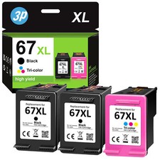 1-3PK 67-XL Ink 67XL Ink Black Color for HP Deskjet 2720 Plus 4122 4155e 4158e  picture