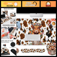 Highland Cow 4-in-1 Desk Mat Set - Keyboard & Mouse Pad, Gaming Accessories picture
