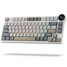RK ROYAL KLUDGE N80 LOW PROFILE MECHANICAL KEYBOARD W/SMART DISPLAY - SANDY GRAY picture