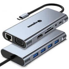 11-in-1 USB C Hub, Laptop Docking Station with RJ45 Gigabit Silver Grey picture