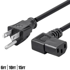 6FT-15FT 3-Conductor 16AWG NEMA 5-15P to IEC320 C13 Right Angle PC Power Cable picture