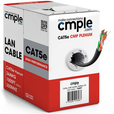 1000ft Cat5e Plenum Ethernet Cable CMP Solid 24AWG UTP Fast Install Black picture