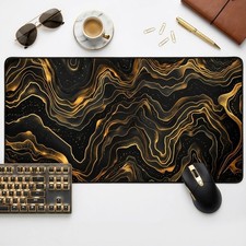 Black Gold Topographic Mouse Pad XL Gaming Desk Mat Non-Slip Neoprene 16x32  picture