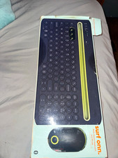 onn. Bluetooth Multi-Device Compact Keyboard & Mouse Bundle QWERTY Black/Yellow picture