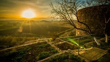 Landscape nature mist trees hills sun rays armenia field Custom Gaming Mat Desk picture
