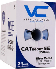 Vertical Cable Cat5E, 350 Mhz, UTP, 24AWG, 8C Solid Bare Copper, 1000Ft, Black, picture