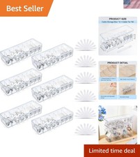 6 Pcs Clear Cable Organizer Box Set with 60 Wire Ties - Adjustable & Compact picture