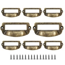 suiwotin 8pcs Card Catalog Drawer Pulls, Antique Bronze Library File Label Ca... picture