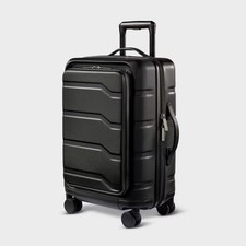 Hardside Carry On Spinner Suitcase with Front Pocket - Open Story Black picture