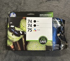 HP Genuine 74/75 Ink Cartridges Black & Tri-Color + 5 4x6 Photo Paper **READ** picture