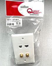 DUAL COAX CATV COAXIAL WALL PLATE DATA JACK 4 PORT SINGLE GANG WHITE 6P6C 8P8C picture