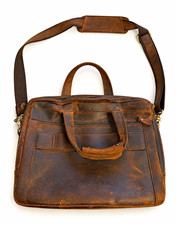 Augus Full Grain Leather 15.6” Laptop Briefcase Vintage Looking Messenger Bag picture