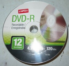 Staples DVD-R Recordable Discs 12 Pack New Sealed 4.7 GB 120 Min 16x Speed Roll picture