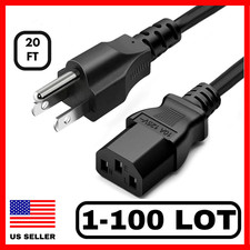 Wholesale 3 Prong Cord AC Cable 20FT Long For Computer Monitor Desktop Appliance picture