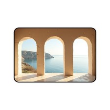 Mediterranean Archway Seascape Desk Mat | Coastal Window View picture