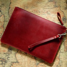 Vintage Genuine Leather Zipper Sleeve Bag Clutch Handbag Strap for iPad Mini 7 6 picture
