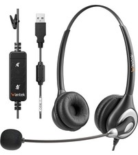 Wantek Black Silver Wired Headset Ear-Pad Headband Boom Microphone 3.5mm Jack picture