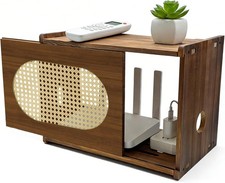 Wooden Wi-Fi Router Box Hider, Rattan Tabletop Cable Management Cabinet to Hide picture