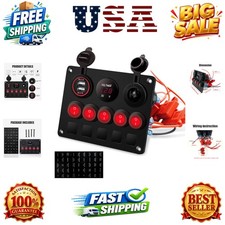5 Gang Rocker Switch Panel with Dual USB Slot Socket 5V 4.2A + Cigarette Ligh... picture