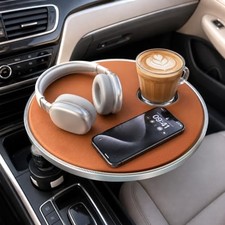 360° Rotating Car Desk Tray for Laptop and Food, Premium Leather Car Table with picture