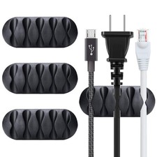 4 Pack Cord Organizer Cable Clips Black Wire Holder for Computer Desk Management picture