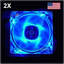 2X 80mm Computer PC Clear Case Cooling Fan With LED - Blue picture