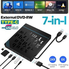 External DVD CD Drive USB 3.0 Type-C Player for PC Laptop Apple Macbook Linux OS picture
